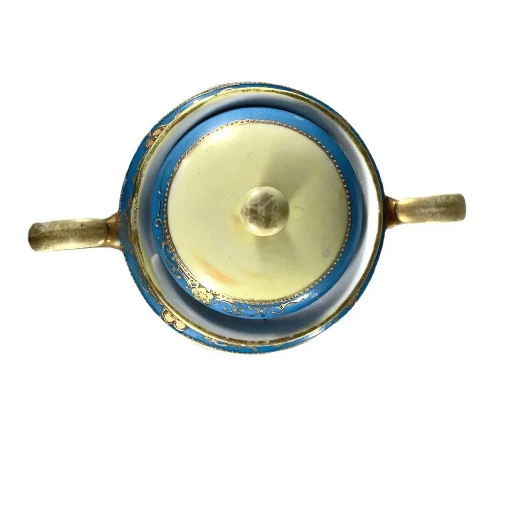 Vtg Chikaramachi Creamer Sugar Bowl Set Hand Painted Japan Green Mark 1924-35 - Picture 9 of 12